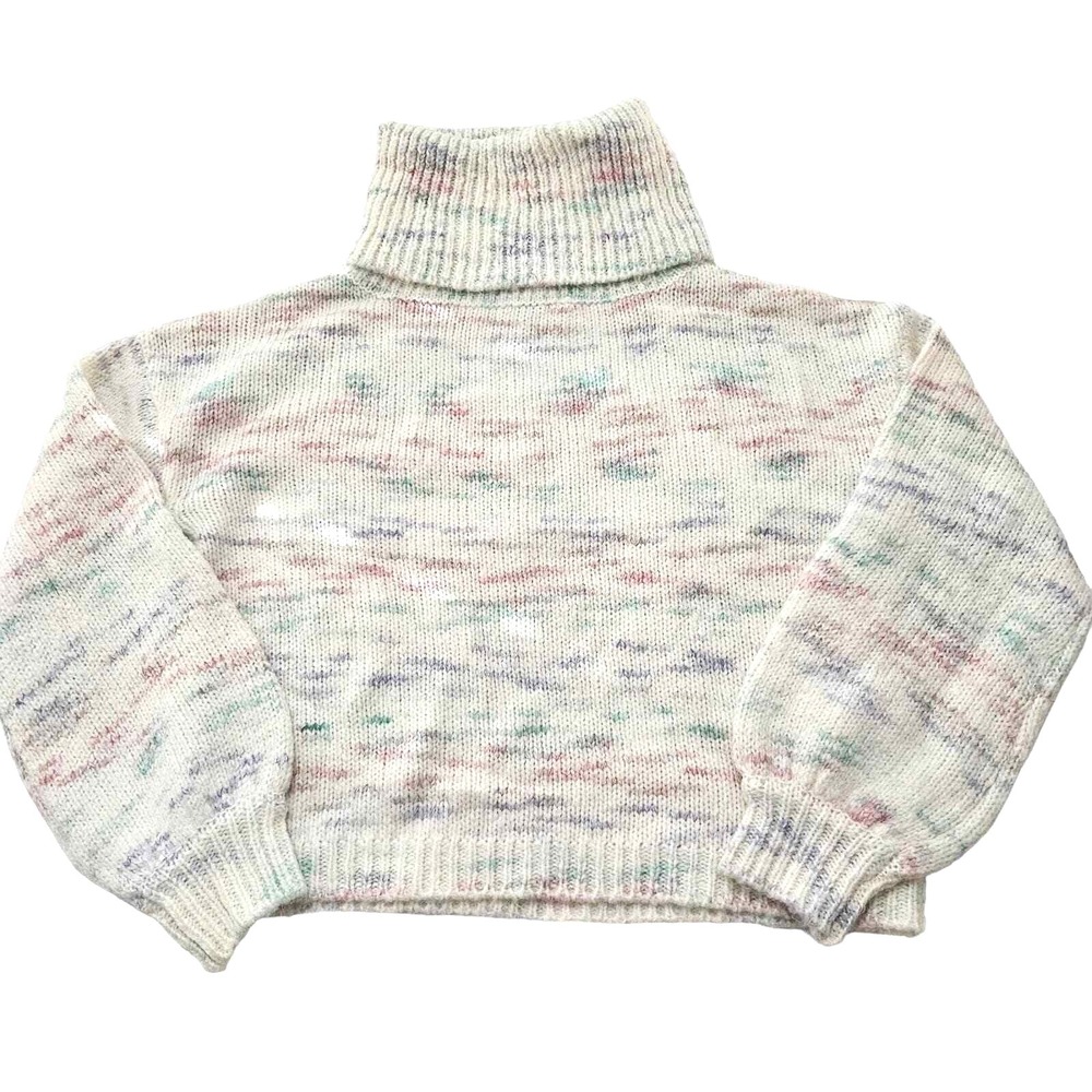 Lulus Women's Trendy Cutie Ivory Multicolor Marled Turtleneck Sweater Sz S